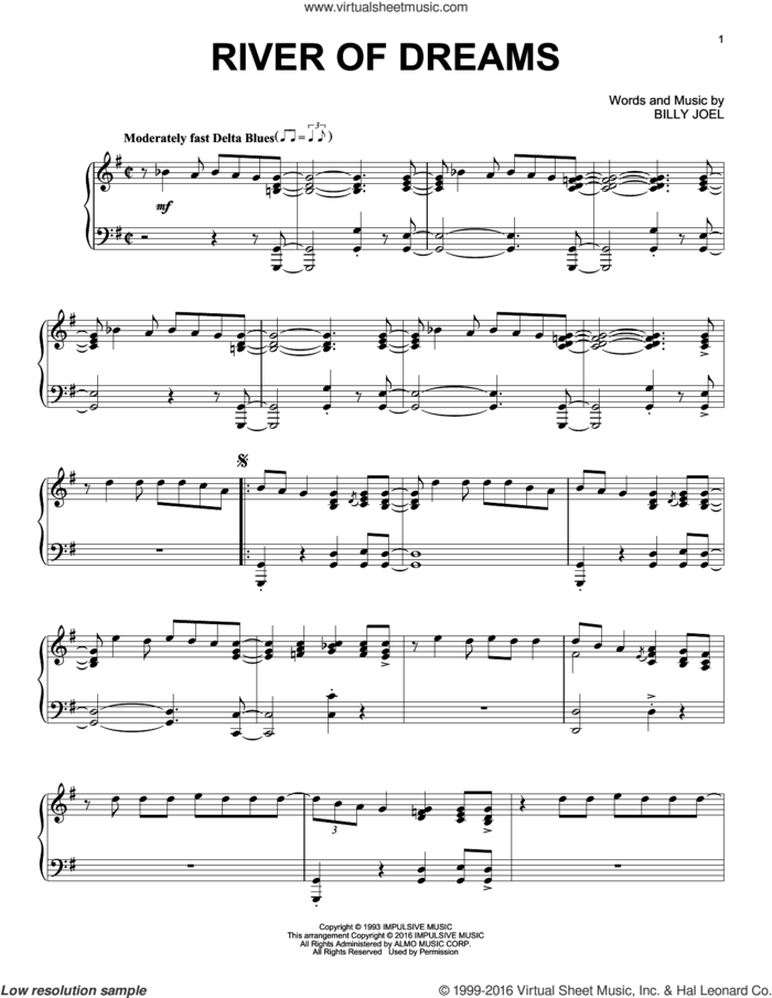 The River Of Dreams [Jazz version] sheet music for piano solo by Billy Joel, intermediate skill level