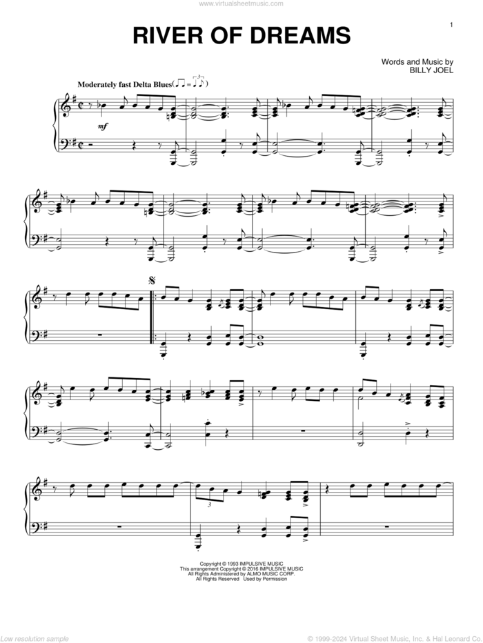 The River Of Dreams [Jazz version] sheet music for piano solo by Billy Joel, intermediate skill level