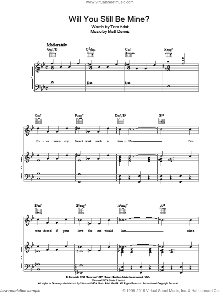 Will You Still Be Mine? sheet music for voice, piano or guitar by Tom Adair and Matt Dennis, intermediate skill level