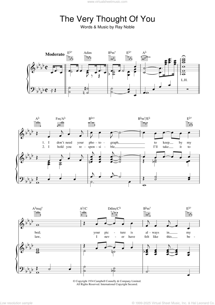 The Very Thought Of You sheet music for voice, piano or guitar by Ray Noble, intermediate skill level