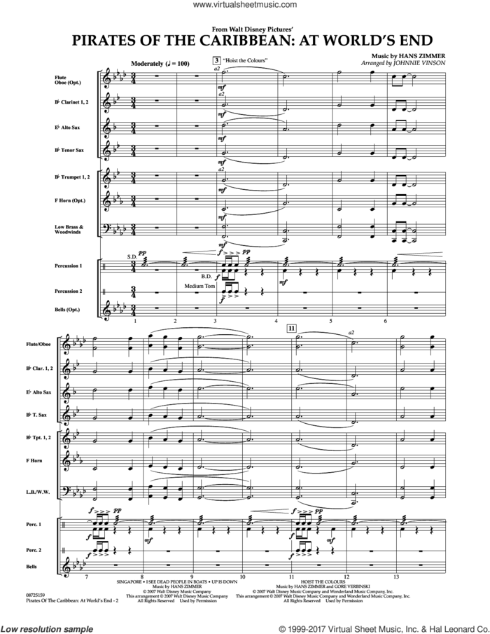 Pirates Of The Caribbean: At World's End (COMPLETE) sheet music for concert band by Johnnie Vinson and Hans Zimmer, intermediate skill level