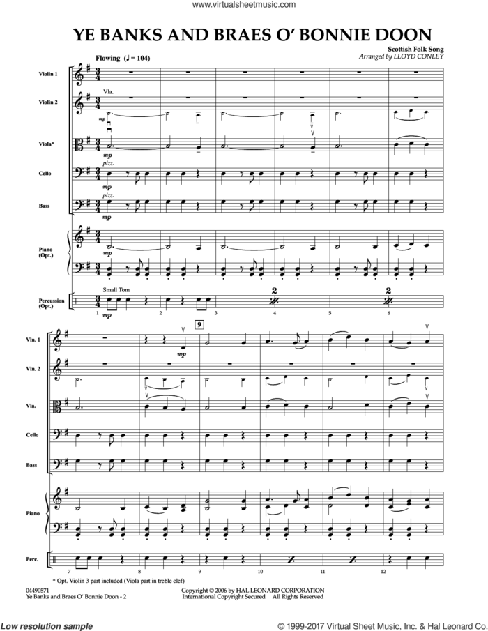 Ye Banks and Braes O' Bonnie Doon (COMPLETE) sheet music for orchestra by Robert Burns, Charles Miller, 1788 and Lloyd Conley, intermediate skill level