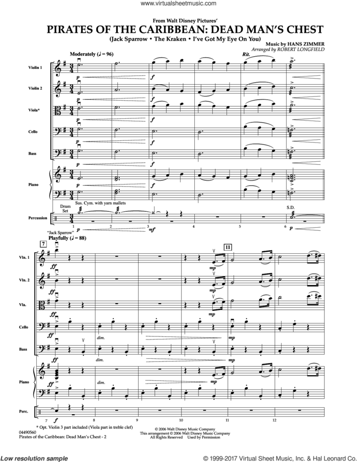 Pirates of the Caribbean: Dead Man's Chest (COMPLETE) sheet music for orchestra by Robert Longfield and Hans Zimmer, intermediate skill level