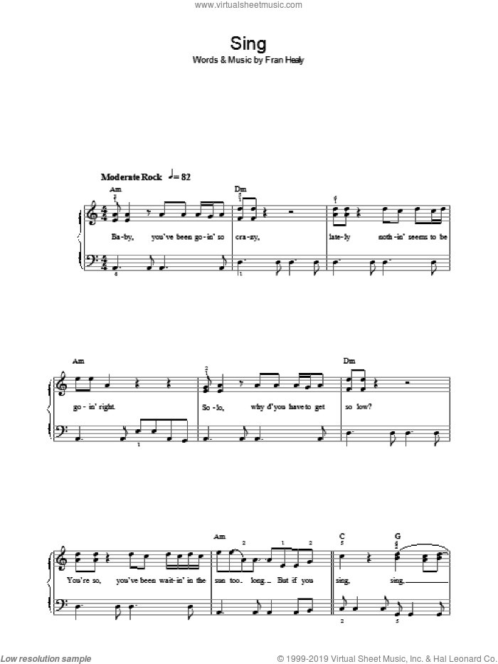 Sing sheet music for voice, piano or guitar by Merle Travis and Fran Healy, intermediate skill level