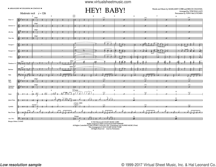 Hey! Baby! (COMPLETE) sheet music for marching band by Tom Wallace, Bruce Channel and Margaret Cobb, intermediate skill level