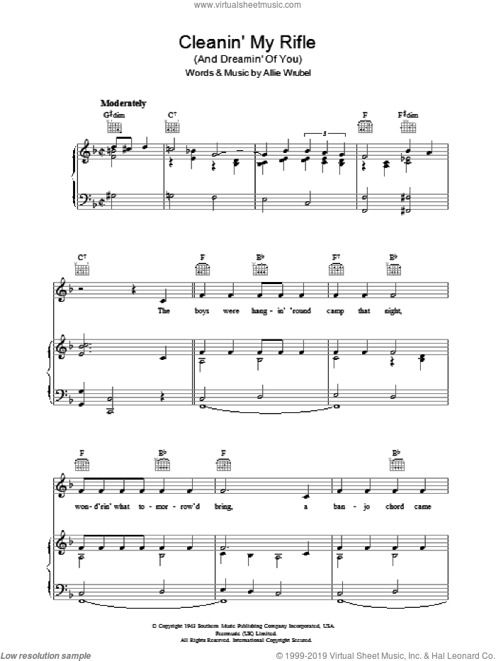 Cleanin' My Rifle (And Dreamin' Of You) sheet music for voice, piano or guitar by Roy Rogers and Allie Wrubel, intermediate skill level