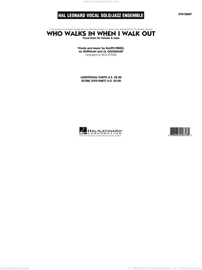Who Walks In When I Walk Out? (Key: D minor) sheet music for jazz band (full score) by Al Hoffman, Rick Stitzel, Ella Fitzgerald, Louis Armstrong, Al Goodhart and Ralph Freed, intermediate skill level
