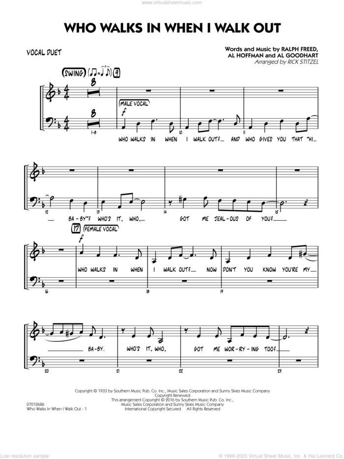 Who Walks In When I Walk Out? (Key: D minor) sheet music for jazz band (vocal duet) by Al Hoffman, Rick Stitzel, Ella Fitzgerald, Louis Armstrong, Al Goodhart and Ralph Freed, intermediate skill level