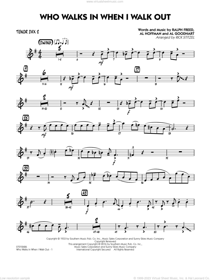 Who Walks In When I Walk Out? (Key: D minor) sheet music for jazz band (tenor sax 2) by Al Hoffman, Rick Stitzel, Ella Fitzgerald, Louis Armstrong, Al Goodhart and Ralph Freed, intermediate skill level