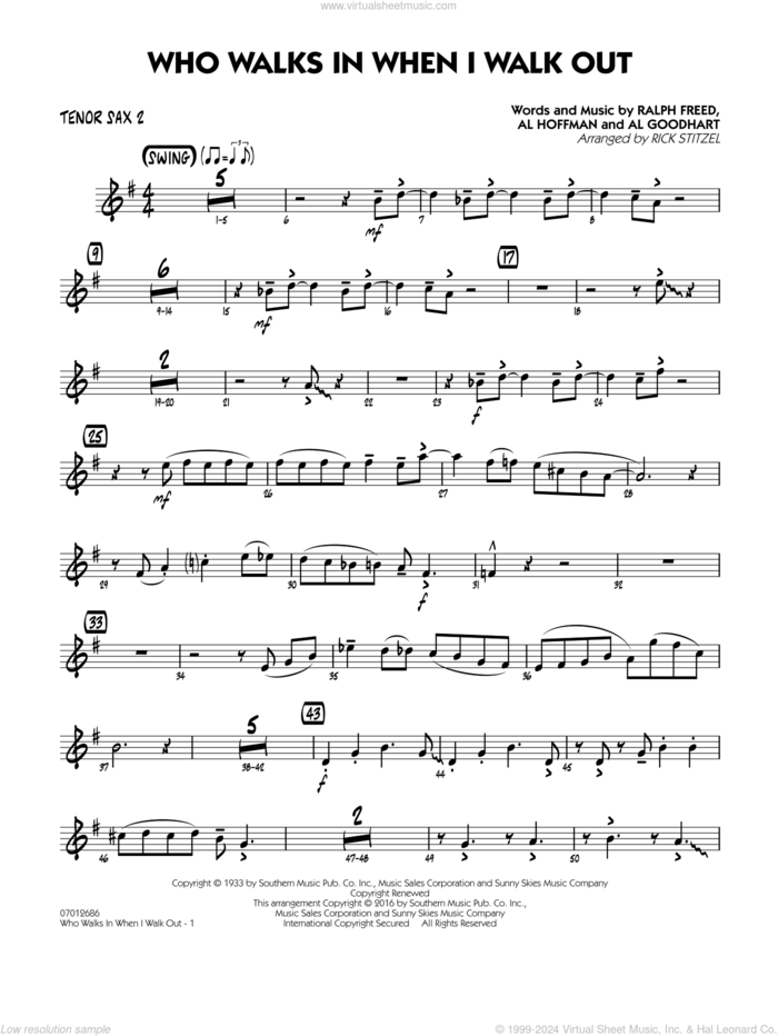 Who Walks In When I Walk Out? (Key: D minor) sheet music for jazz band (tenor sax 2) by Al Hoffman, Rick Stitzel, Ella Fitzgerald, Louis Armstrong, Al Goodhart and Ralph Freed, intermediate skill level