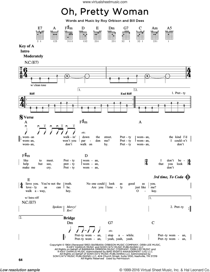 Oh, Pretty Woman sheet music for guitar solo (lead sheet) by Roy Orbison, Edward Van Halen and Bill Dees, intermediate guitar (lead sheet)