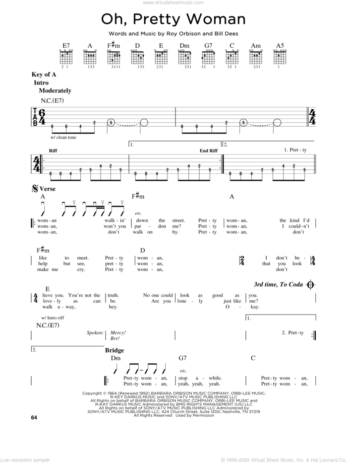 Oh, Pretty Woman sheet music for guitar solo (lead sheet) by Roy Orbison, Edward Van Halen and Bill Dees, intermediate guitar (lead sheet)