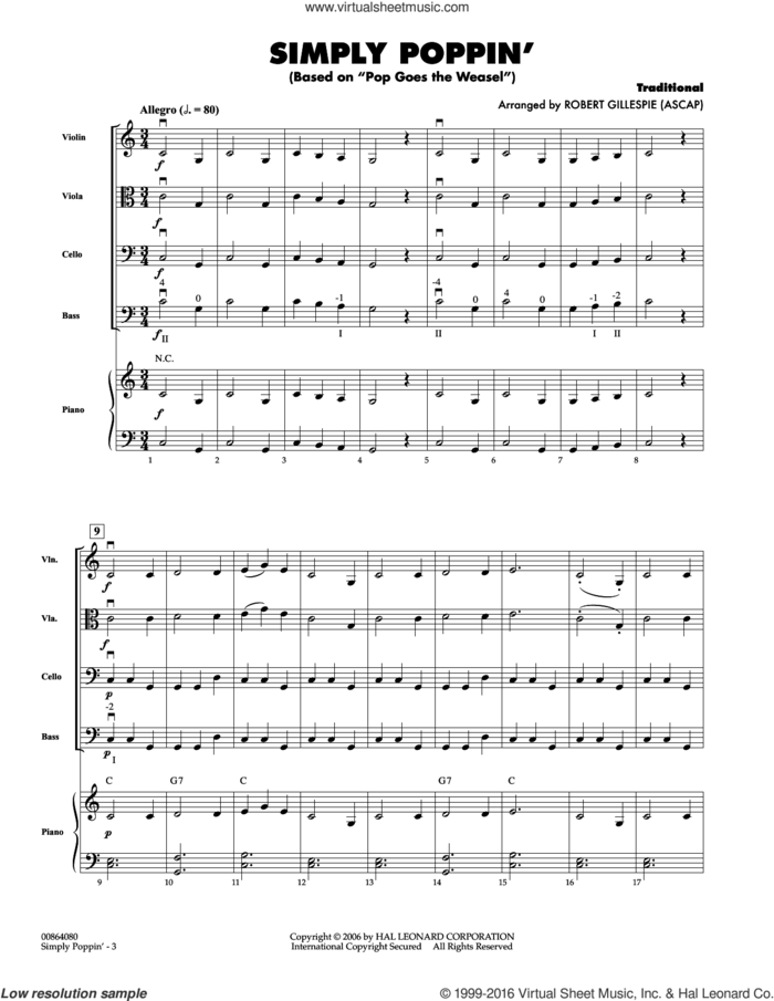 Simply Poppin' (based On Pop Goes The Weasel) sheet music for orchestra (full score) by Robert Gillespie, intermediate skill level