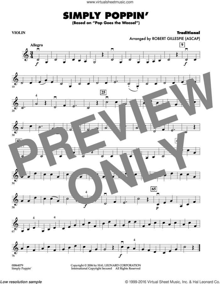 Simply Poppin' (based On Pop Goes The Weasel) sheet music for orchestra (violin) by Robert Gillespie, intermediate skill level