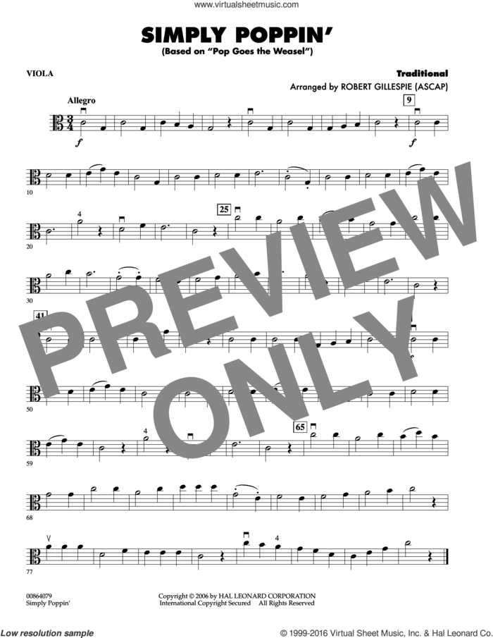 Simply Poppin' (based On Pop Goes The Weasel) sheet music for orchestra (viola) by Robert Gillespie, intermediate skill level