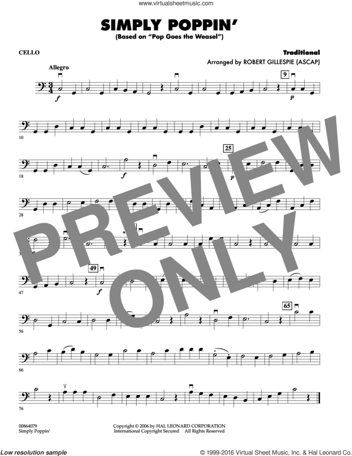 Simply Poppin' (based On Pop Goes The Weasel) sheet music for orchestra (cello) by Robert Gillespie, intermediate skill level