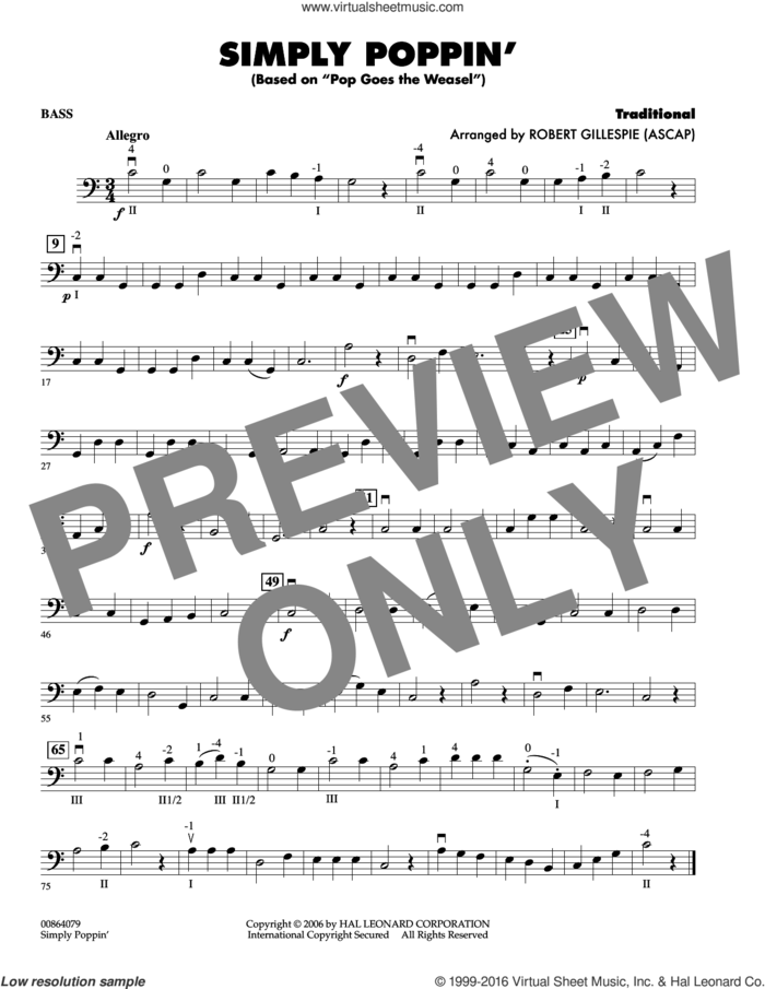 Simply Poppin' (based On Pop Goes The Weasel) sheet music for orchestra (bass) by Robert Gillespie, intermediate skill level