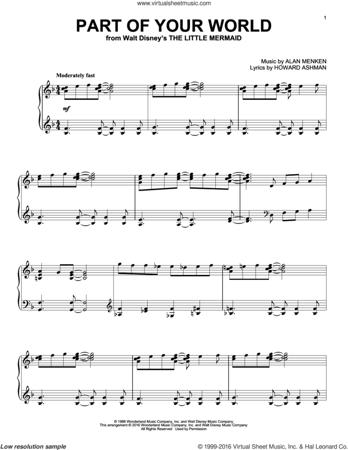 Part Of Your World [Jazz version] (from The Little Mermaid) sheet music for piano solo by Alan Menken, Alan Menken & Howard Ashman and Howard Ashman, intermediate skill level