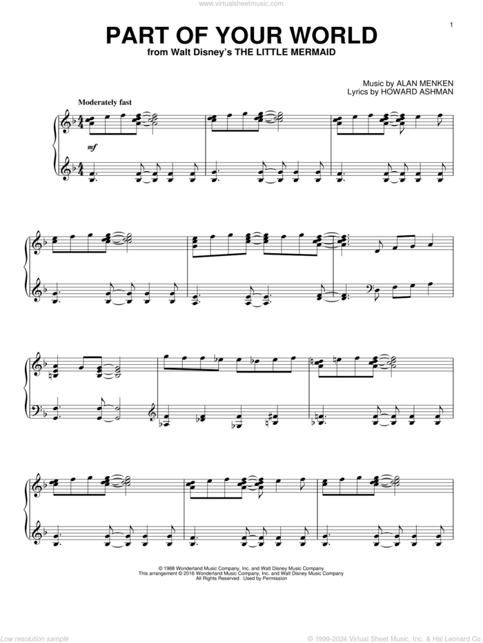 Part Of Your World [Jazz version] (from The Little Mermaid) sheet music for piano solo by Alan Menken, Alan Menken & Howard Ashman and Howard Ashman, intermediate skill level