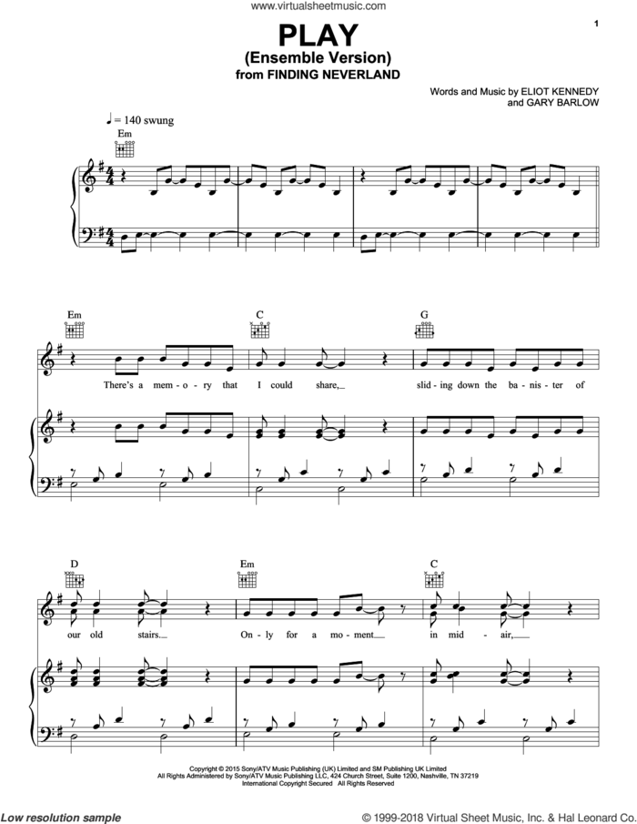Play sheet music for voice, piano or guitar by Gary Barlow & Eliot Kennedy, Eliot Kennedy and Gary Barlow, intermediate skill level