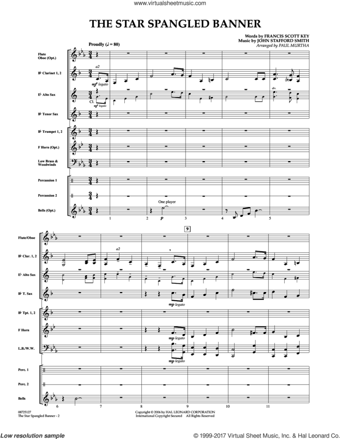 The Star Spangled Banner (COMPLETE) sheet music for concert band by Paul Murtha, Francis Scott Key and John Stafford Smith, intermediate skill level