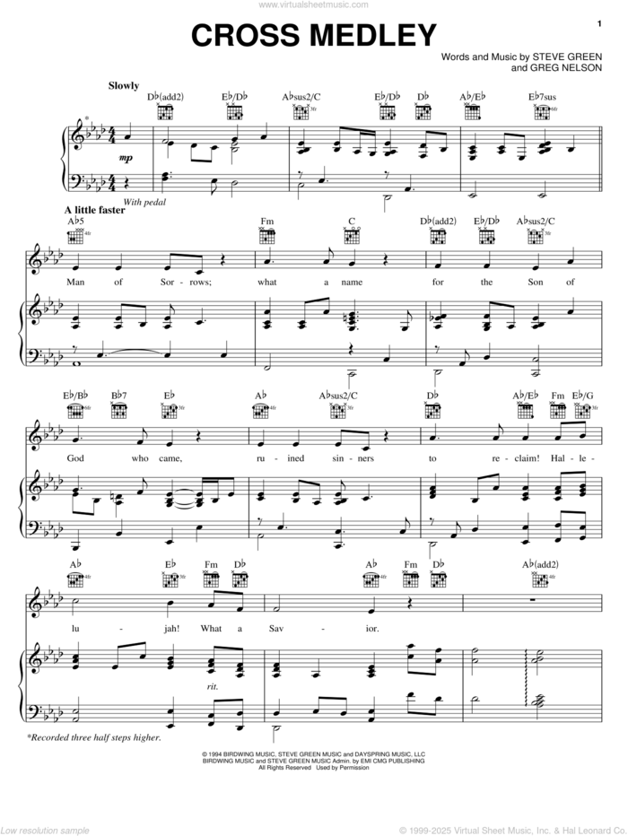 Cross Medley sheet music for voice, piano or guitar by Steve Green and Greg Nelson, intermediate skill level