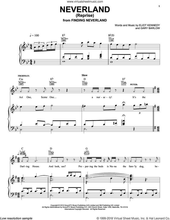 Neverland Reprise sheet music for voice, piano or guitar by Gary Barlow & Eliot Kennedy, Eliot Kennedy and Gary Barlow, intermediate skill level