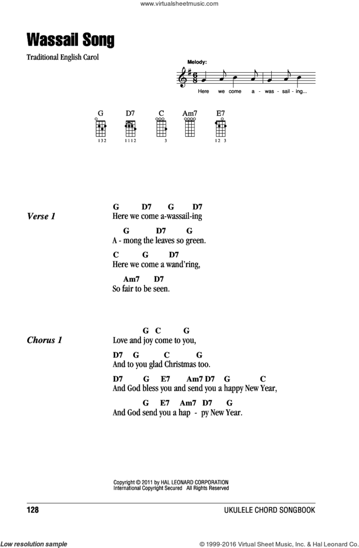 Wassail Song sheet music for ukulele (chords), intermediate skill level