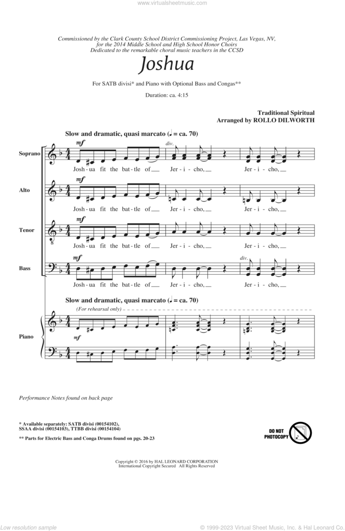 Joshua (Fit The Battle Of Jericho) sheet music for choir (SATB: soprano, alto, tenor, bass) by Rollo Dilworth and Miscellaneous, intermediate skill level