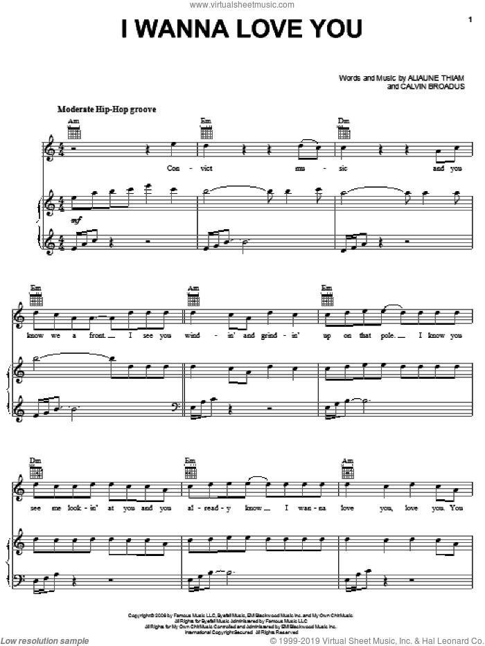 I Wanna Love You sheet music for voice, piano or guitar by Akon featuring Snoop Dogg, Akon, Aliaune Thiam and Calvin Broadus, intermediate skill level