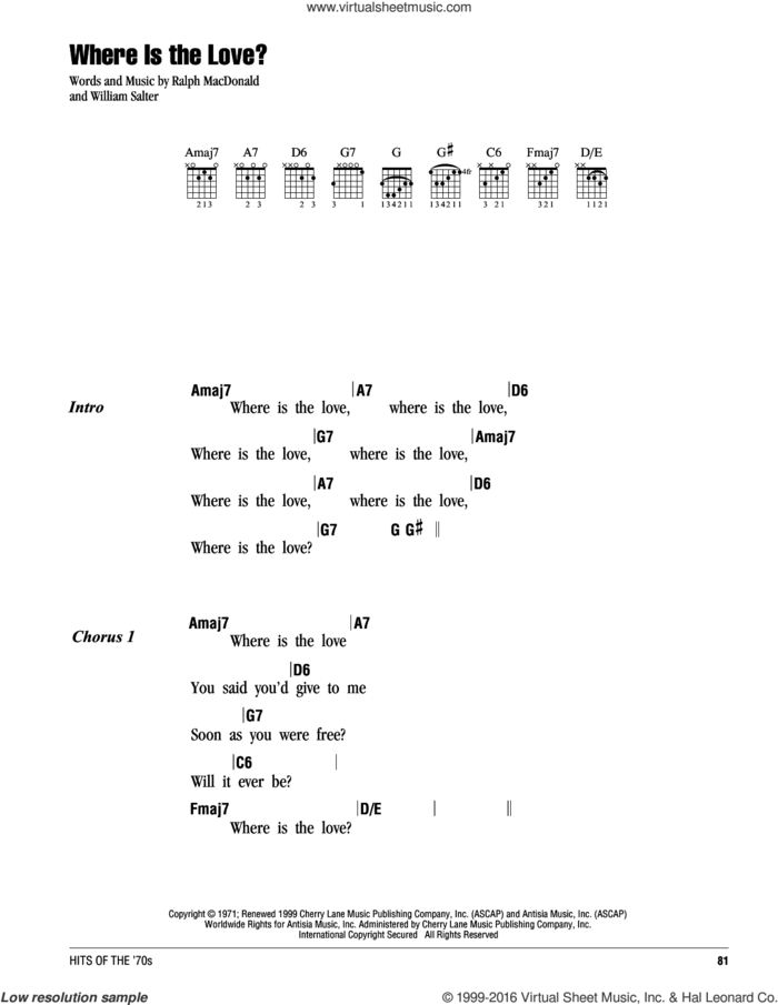 Where Is The Love? sheet music for guitar (chords) by Roberta Flack, Roberta Flack & Donny Hathaway, Ralph MacDonald and William Salter, intermediate skill level