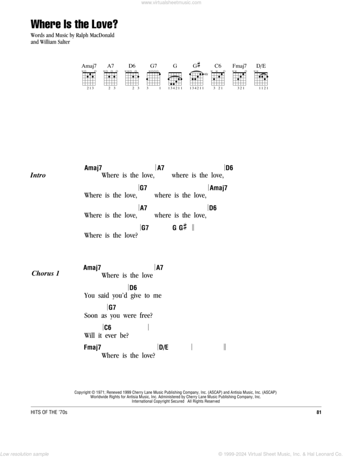 Where Is The Love? sheet music for guitar (chords) by Roberta Flack, Roberta Flack & Donny Hathaway, Ralph MacDonald and William Salter, intermediate skill level