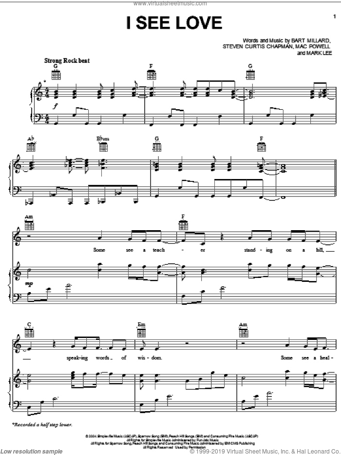 I See Love sheet music for voice, piano or guitar by Third Day and Steven Curtis Chapman, MercyMe, MercyMe, Third Day, Bart Millard, Mac Powell, Mark Lee and Steven Curtis Chapman, intermediate skill level