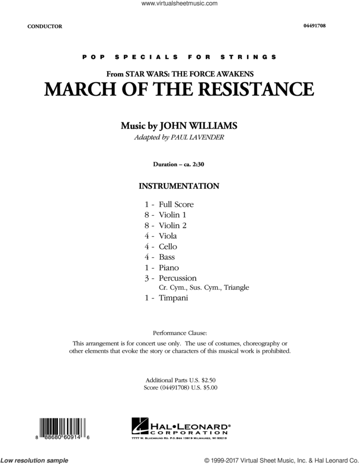 March of the Resistance (from Star Wars: The Force Awakens) (COMPLETE) sheet music for orchestra by John Williams and Paul Lavender, classical score, intermediate skill level