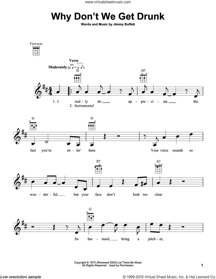 Why Don't We Get Drunk sheet music for ukulele by Jimmy Buffett, intermediate skill level