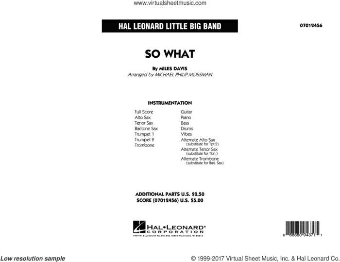 So What (COMPLETE) sheet music for jazz band by Miles Davis and Michael Philip Mossman, intermediate skill level