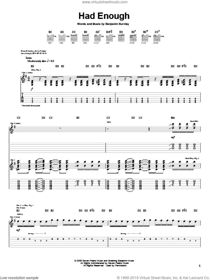 Had Enough sheet music for guitar (tablature) by Breaking Benjamin and Benjamin Burnley, intermediate skill level