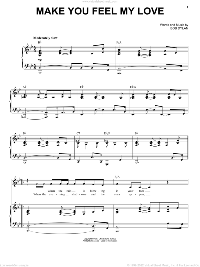 Make You Feel My Love sheet music for voice and piano by Adele and Bob Dylan, intermediate skill level