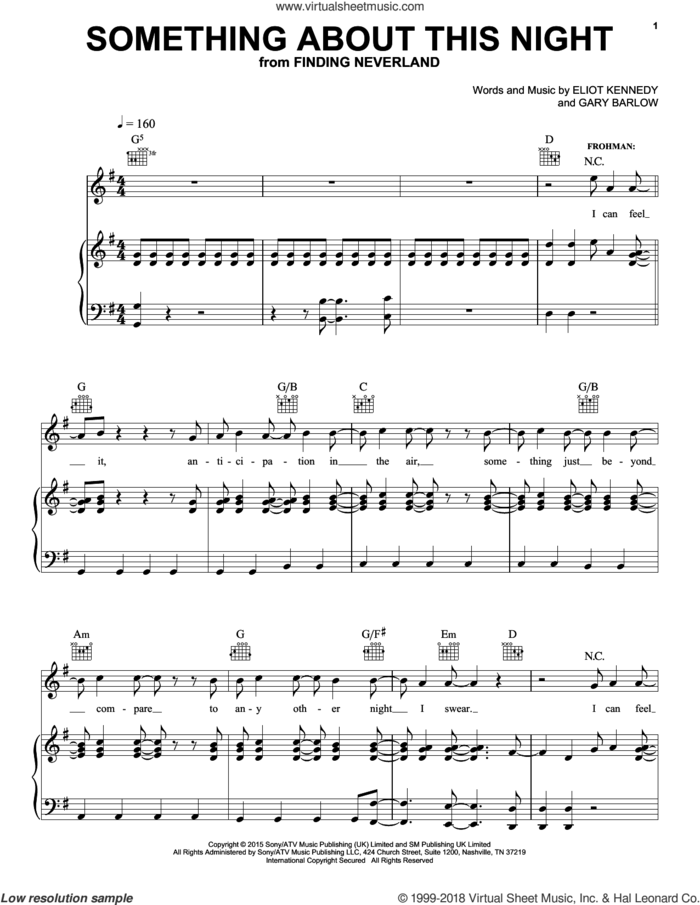 Something About This Night sheet music for voice, piano or guitar by Gary Barlow & Eliot Kennedy, ELIOT KENNEDY and Gary Barlow, intermediate skill level