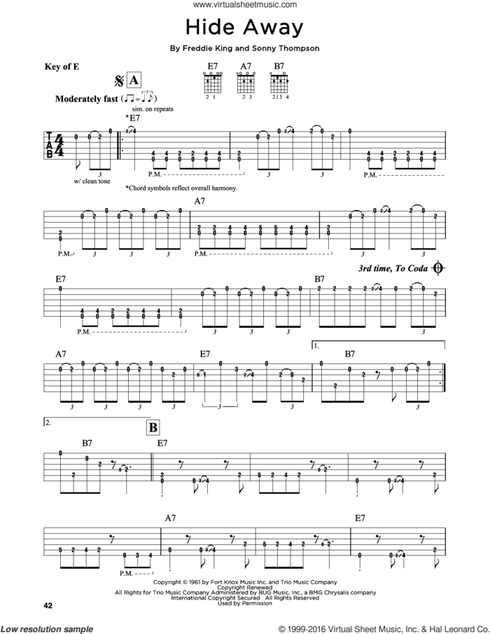 Hide Away sheet music for guitar solo (lead sheet) by Freddie King, Bluesbreakers, Eric Clapton and Sonny Thompson, intermediate guitar (lead sheet)