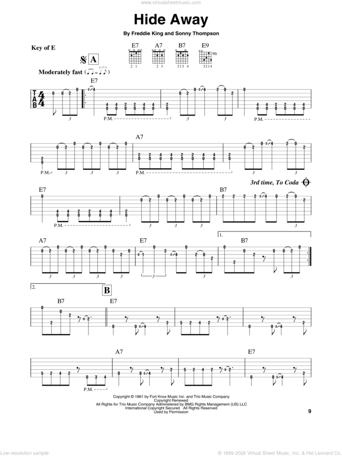 Hide Away sheet music for guitar solo (lead sheet) by Freddie King, Bluesbreakers, Eric Clapton and Sonny Thompson, intermediate guitar (lead sheet)