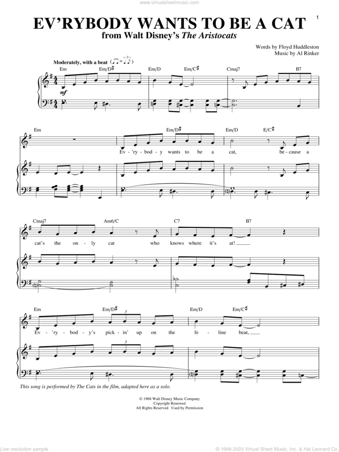Ev'rybody Wants To Be A Cat sheet music for voice and piano by Floyd Huddleston & Al Rinker, Al Rinker and Floyd Huddleston, intermediate skill level