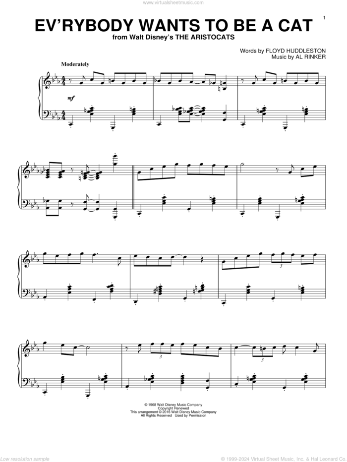 Ev'rybody Wants To Be A Cat [Jazz version] sheet music for piano solo by Floyd Huddleston & Al Rinker, Al Rinker and Floyd Huddleston, intermediate skill level