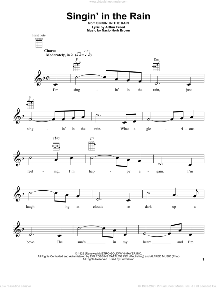 Singin' In The Rain sheet music for ukulele by Arthur Freed and Nacio Herb Brown, intermediate skill level