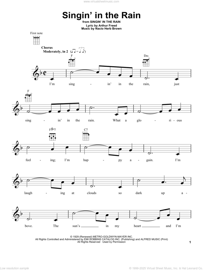 Singin' In The Rain (from The Daily Ukulele) sheet music for ukulele by Arthur Freed and Nacio Herb Brown, intermediate skill level