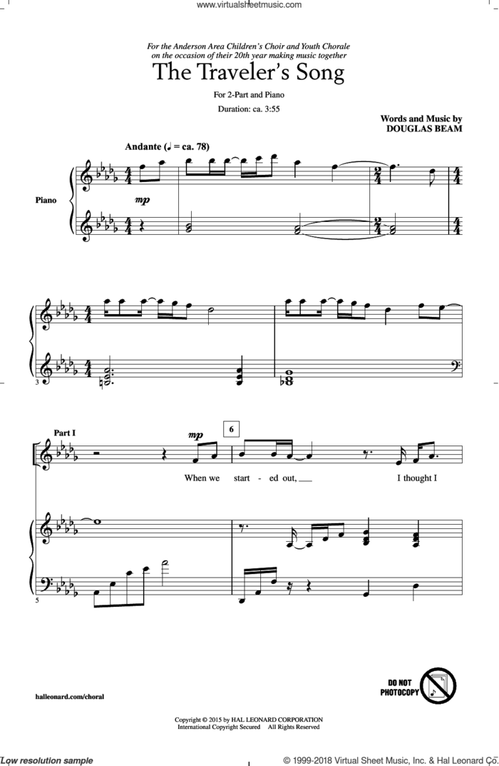 The Traveler's Song sheet music for choir (2-Part) by Douglas Beam, intermediate duet
