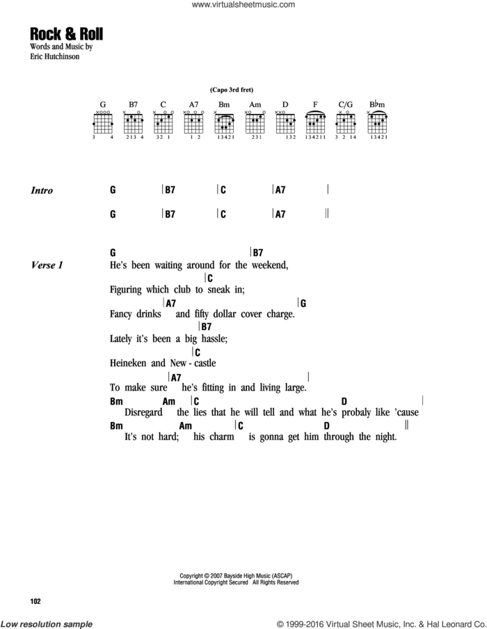 Rock and Roll sheet music for guitar (chords) by Eric Hutchinson, intermediate skill level