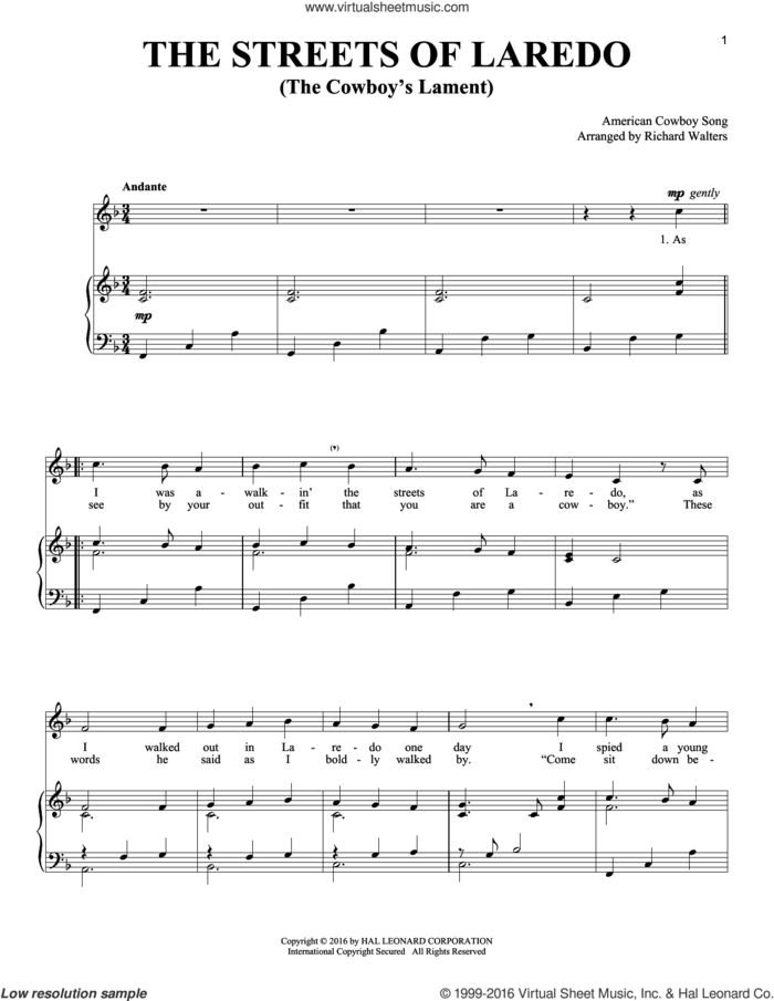 The Streets Of Laredo sheet music for voice and piano, intermediate skill level