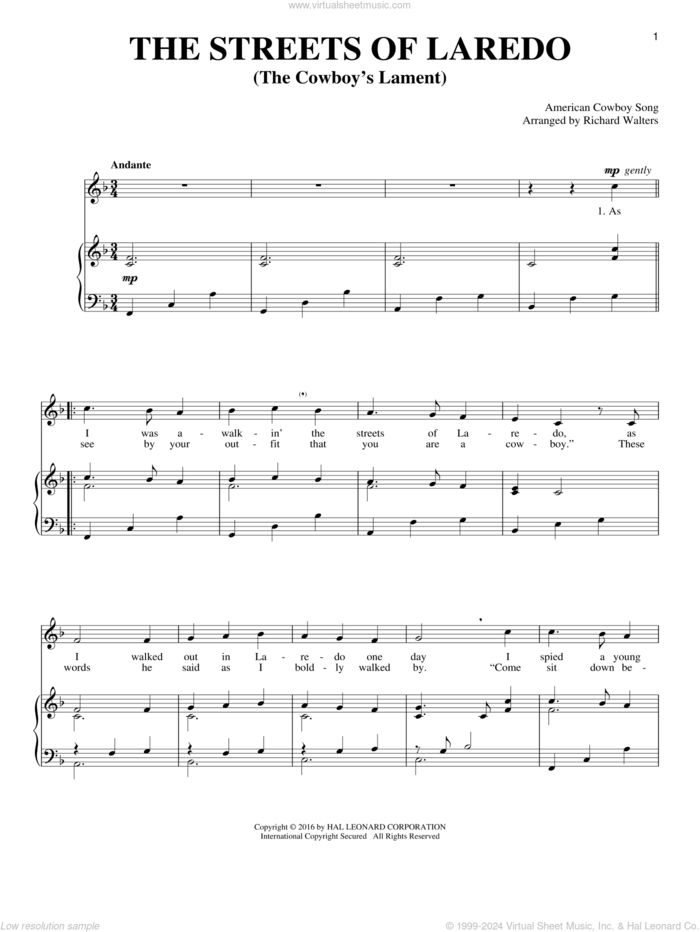 The Streets Of Laredo sheet music for voice and piano, intermediate skill level