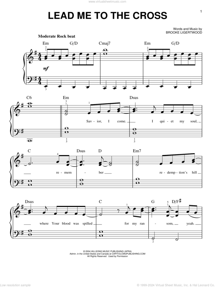 Lead Me To The Cross sheet music for piano solo by Brooke Ligertwood, easy skill level